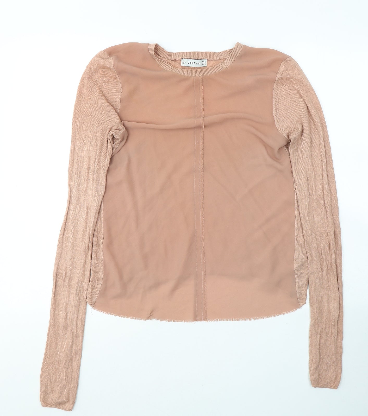 Zara Womens Beige  Polyester Jersey Blouse Size M Round Neck