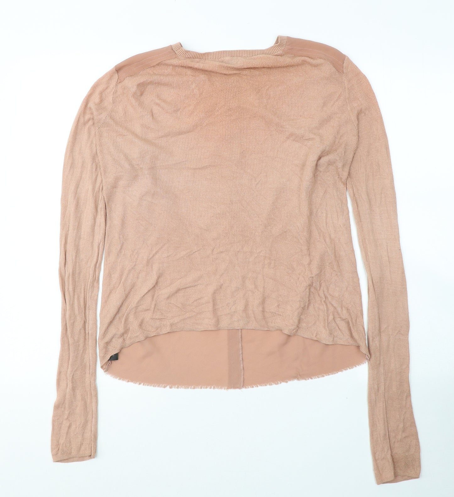 Zara Womens Beige  Polyester Jersey Blouse Size M Round Neck