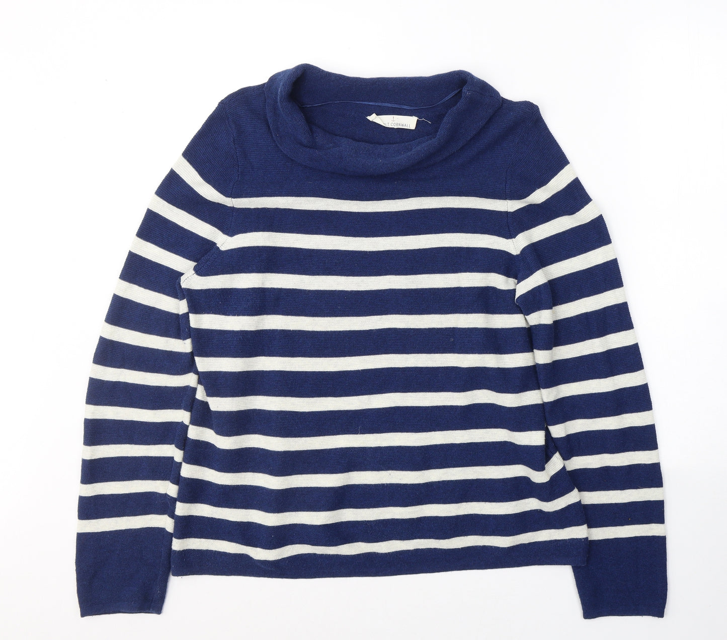 Sesalt Cornwall Womens Blue Roll Neck Striped Cotton Pullover Jumper Size 12