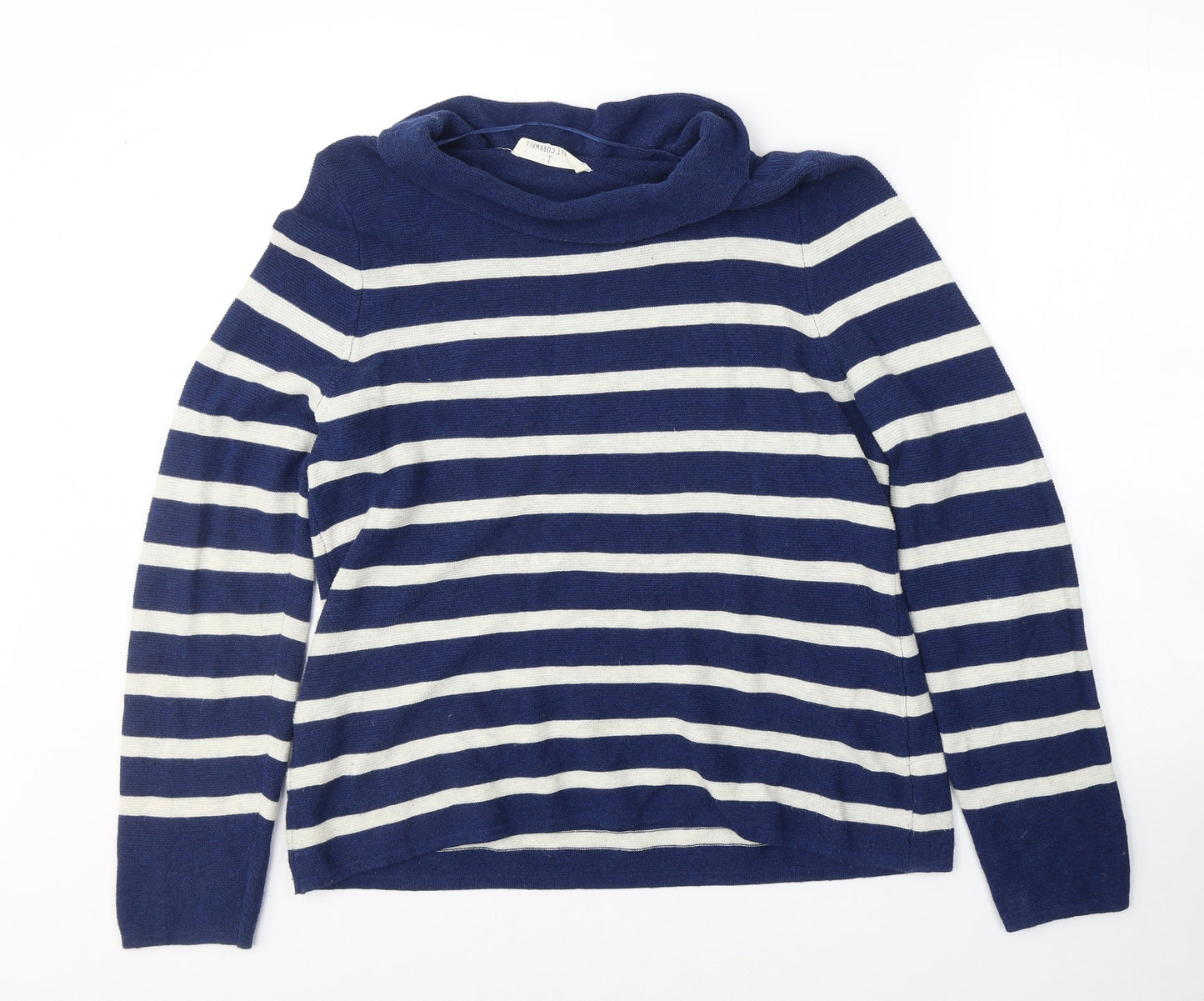 Sesalt Cornwall Womens Blue Roll Neck Striped Cotton Pullover Jumper Size 12