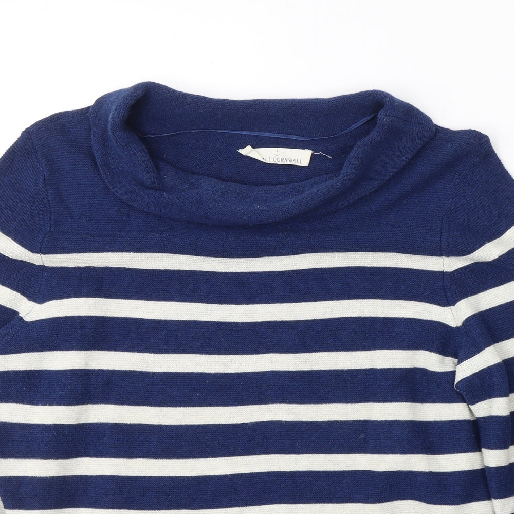 Sesalt Cornwall Womens Blue Roll Neck Striped Cotton Pullover Jumper Size 12