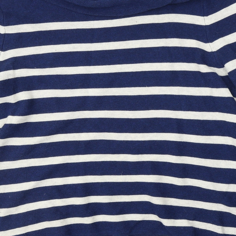 Sesalt Cornwall Womens Blue Roll Neck Striped Cotton Pullover Jumper Size 12