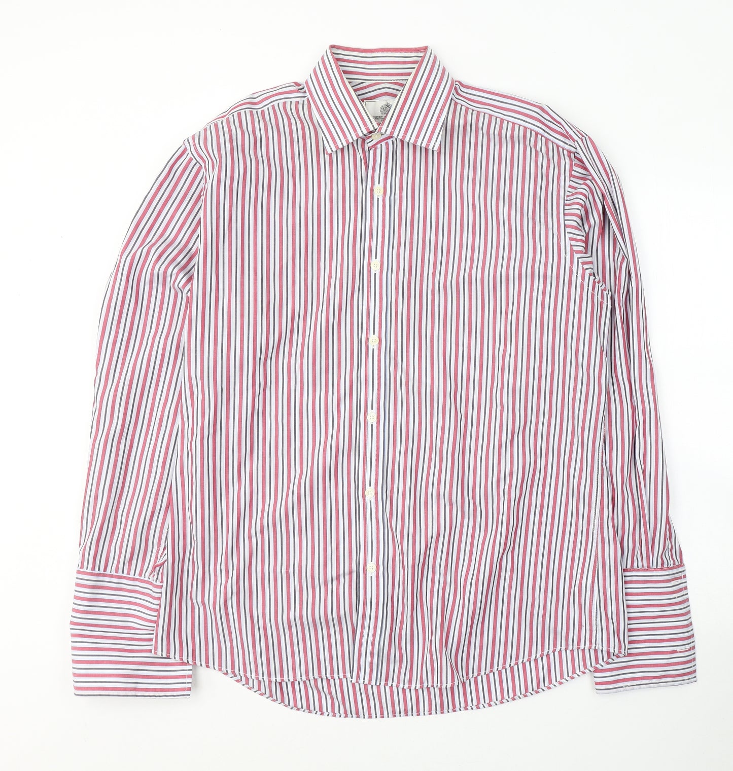 Van Heusen Mens Red Striped Cotton  Button-Up Size 41 Collared Button