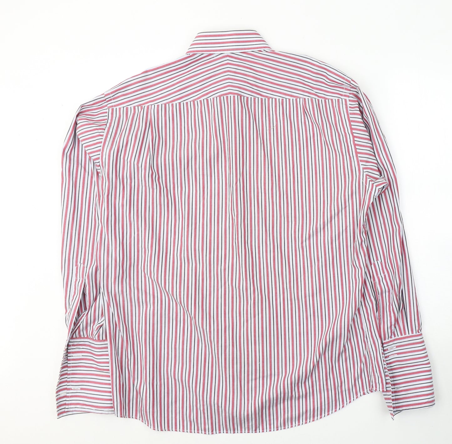 Van Heusen Mens Red Striped Cotton  Button-Up Size 41 Collared Button