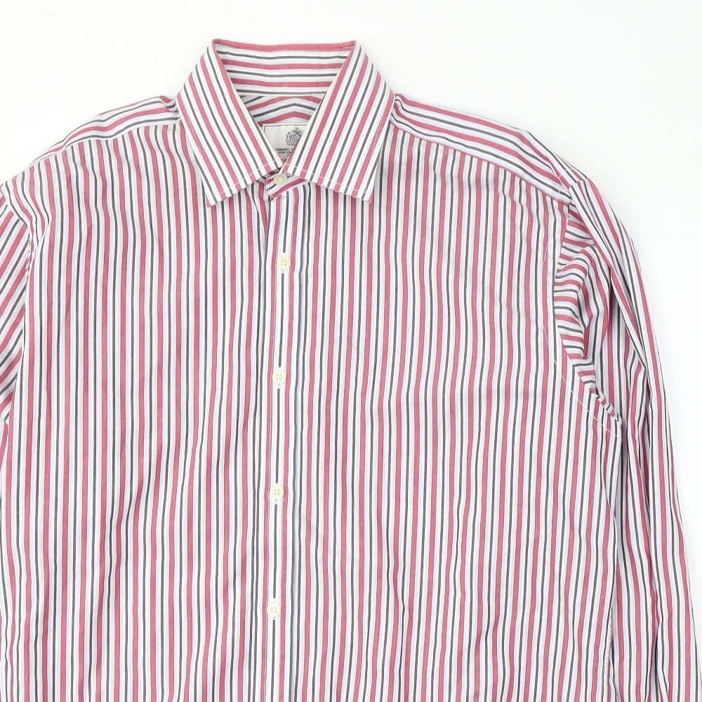 Van Heusen Mens Red Striped Cotton  Button-Up Size 41 Collared Button