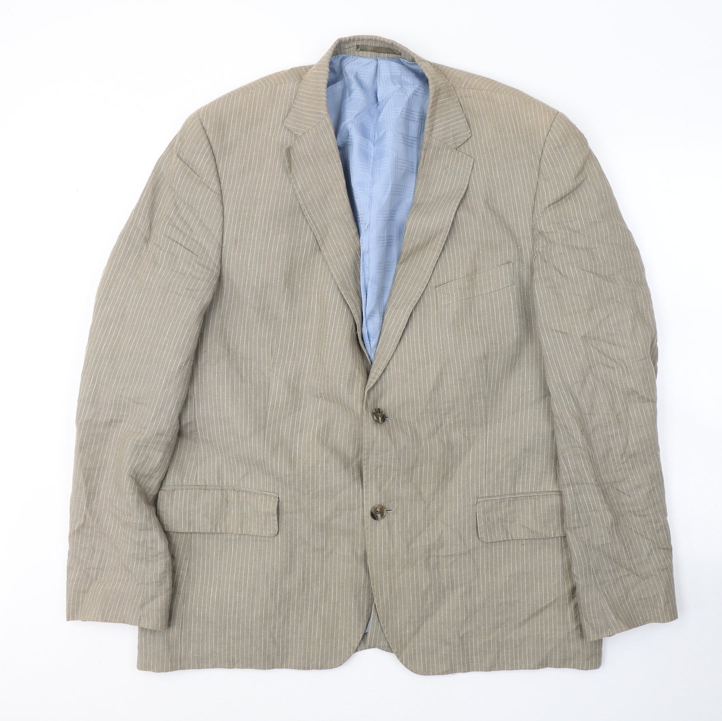 Jeff Banks Mens Beige Striped Polyester Jacket Suit Jacket Size 44