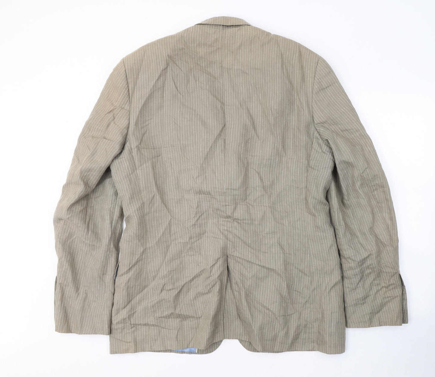 Jeff Banks Mens Beige Striped Polyester Jacket Suit Jacket Size 44