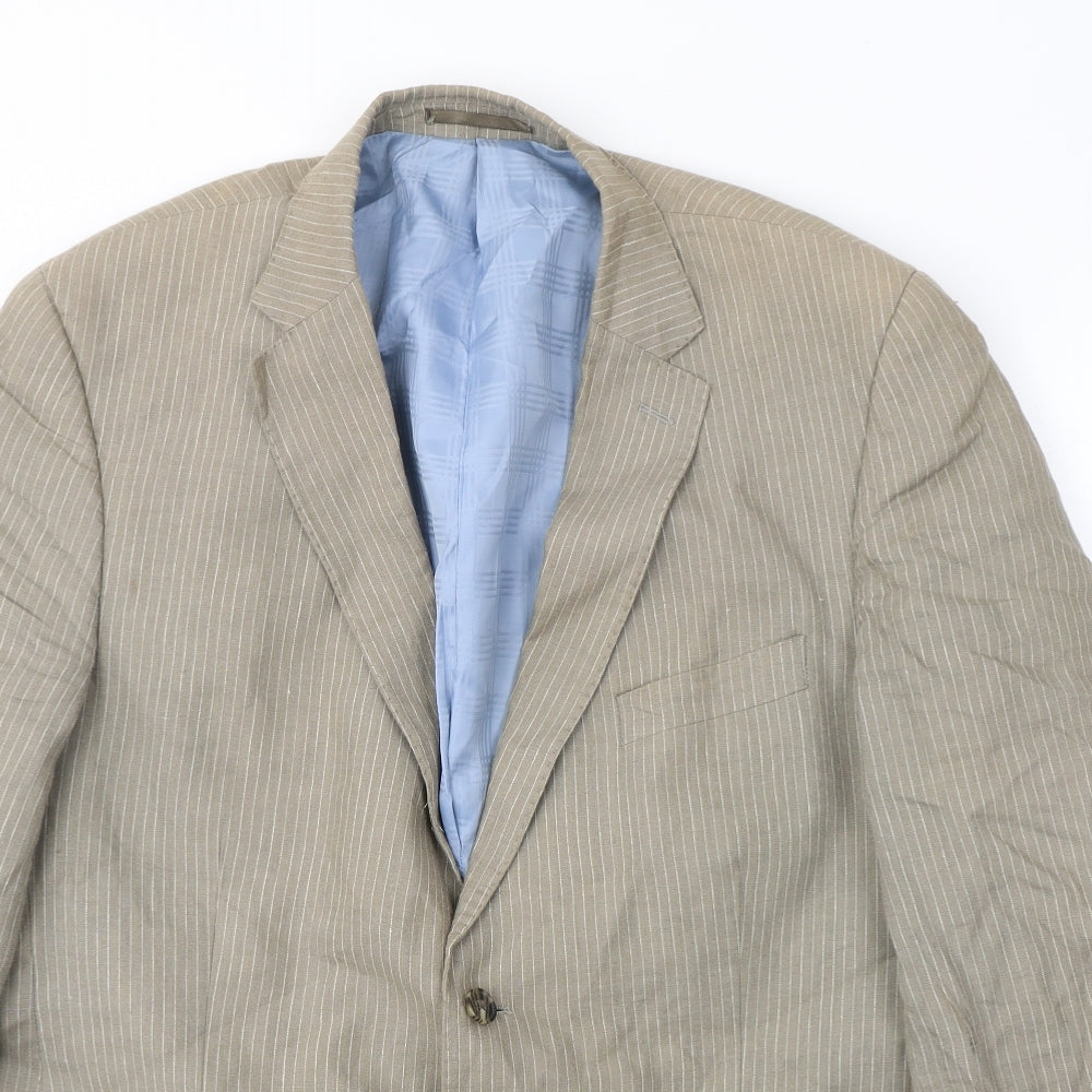 Jeff Banks Mens Beige Striped Polyester Jacket Suit Jacket Size 44