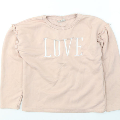 Matalan Girls Pink  Cotton Pullover Sweatshirt Size 9 Years  Pullover - Love