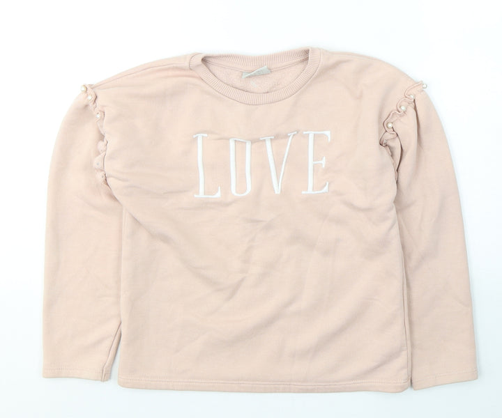 Matalan Girls Pink  Cotton Pullover Sweatshirt Size 9 Years  Pullover - Love
