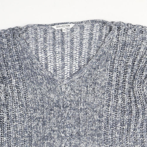 Debenhams Womens Blue V-Neck  Acrylic Pullover Jumper Size 18