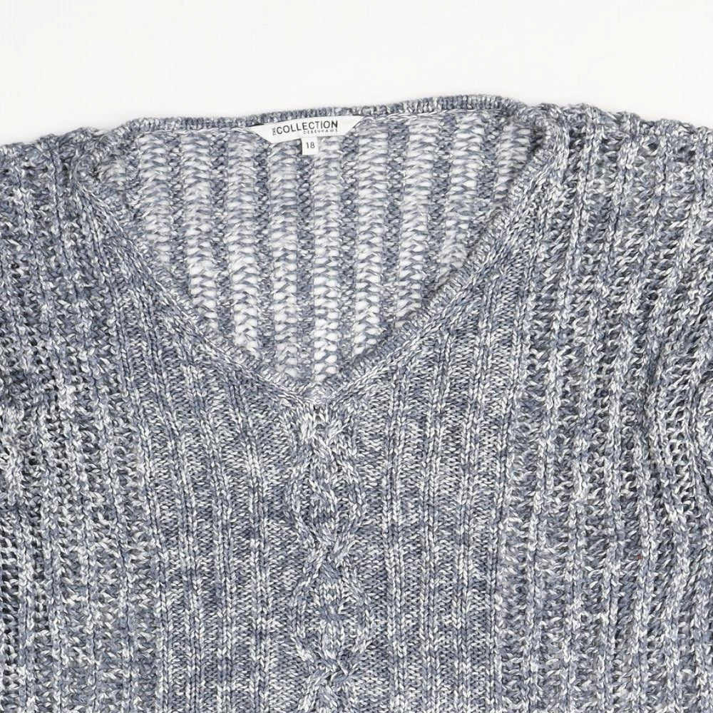 Debenhams Womens Blue V-Neck  Acrylic Pullover Jumper Size 18