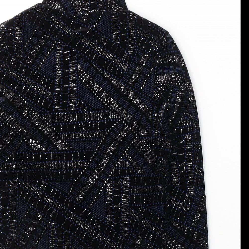River Island Womens Black Geometric Polyester Cropped Blouse Size 8 High Neck