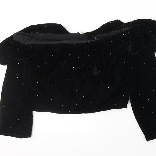 Topshop Womens Black  Polyester Cropped Blouse Size 8 Off the Shoulder