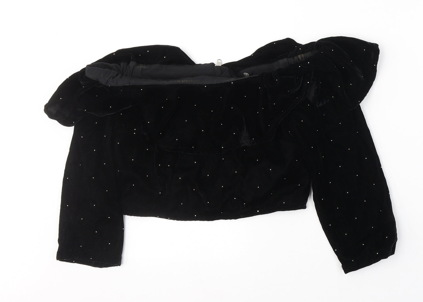 Topshop Womens Black  Polyester Cropped Blouse Size 8 Off the Shoulder
