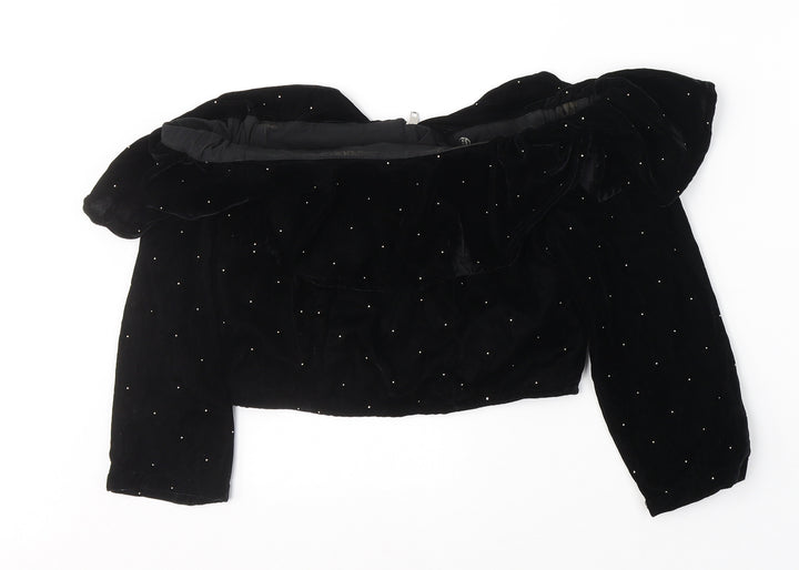 Topshop Womens Black  Polyester Cropped Blouse Size 8 Off the Shoulder