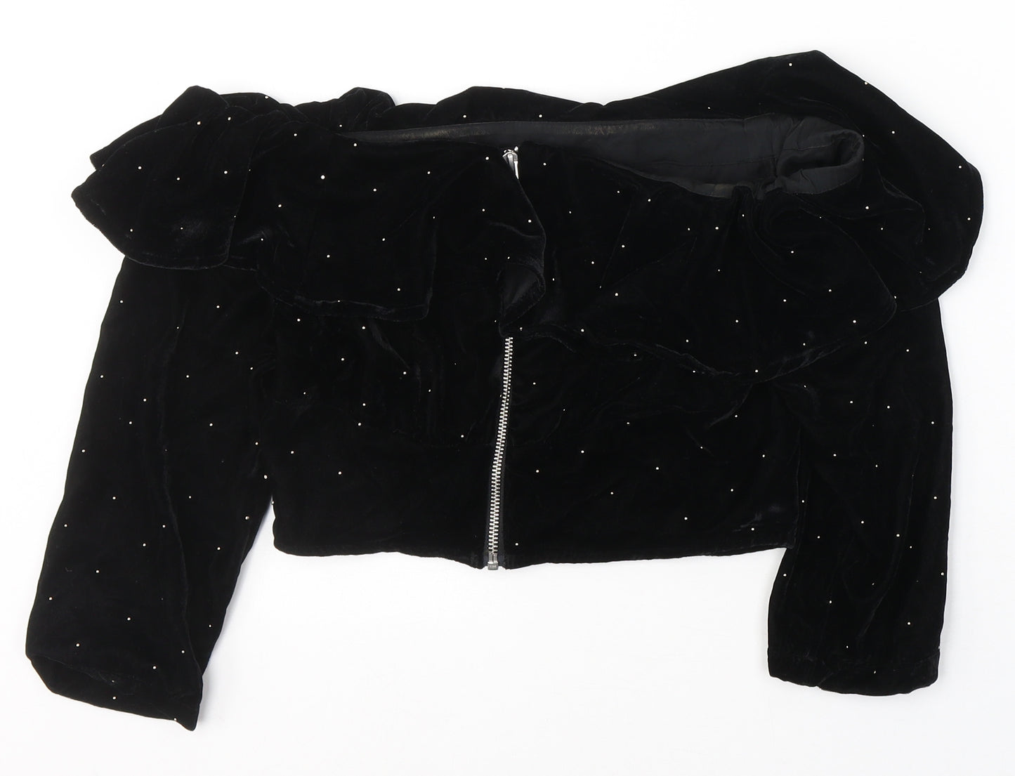 Topshop Womens Black  Polyester Cropped Blouse Size 8 Off the Shoulder