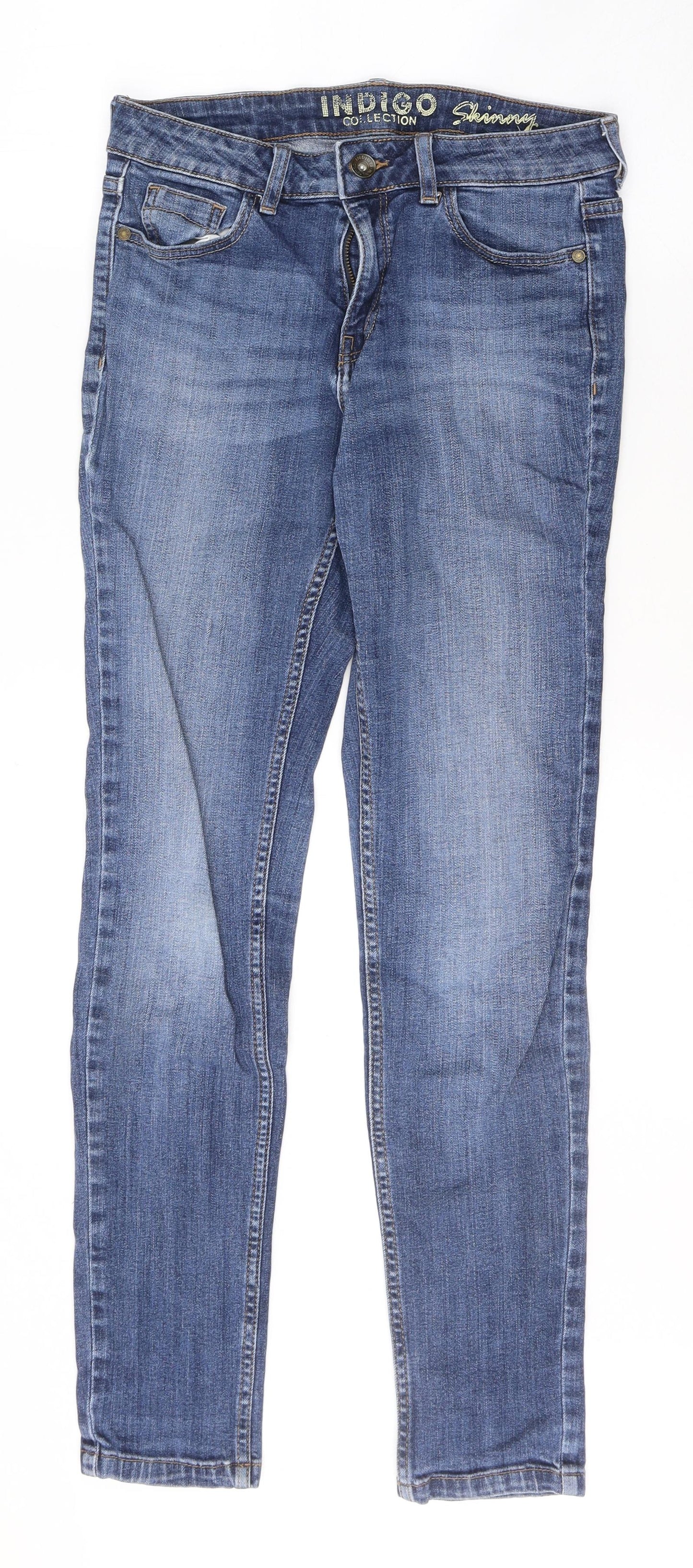 Marks and Spencer Womens Blue  Cotton Skinny Jeans Size 10 L29 in Regular Button