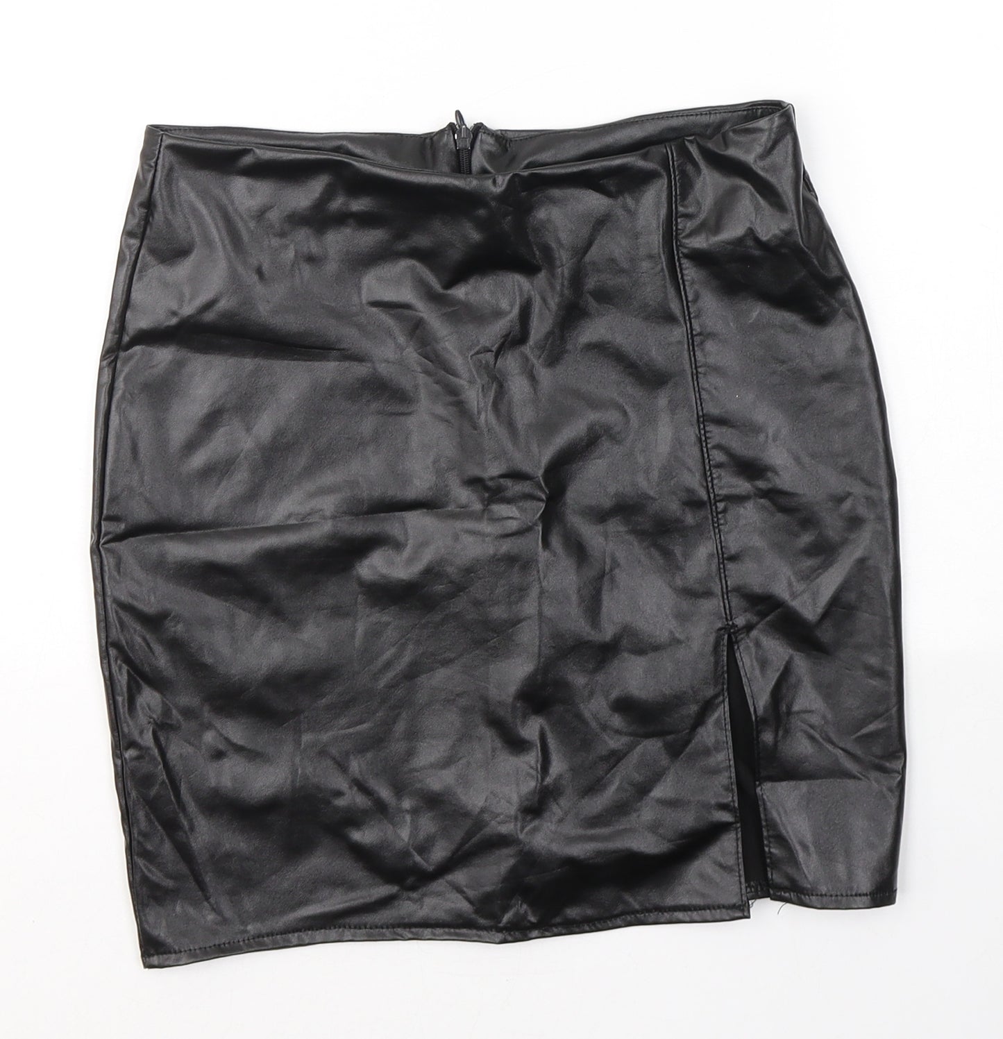 Preworn Womens Black  Polyester Mini Skirt Size 24 in   Zip