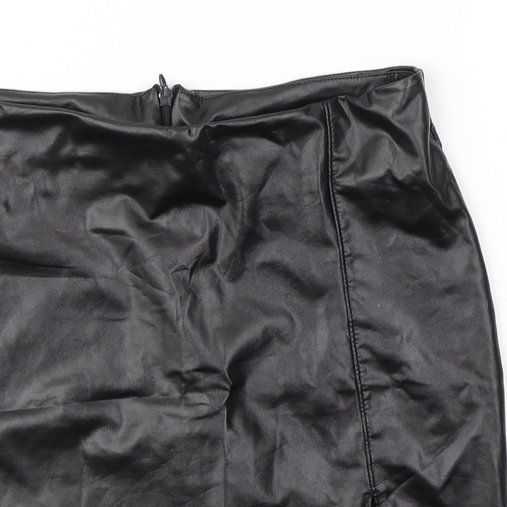Preworn Womens Black  Polyester Mini Skirt Size 24 in   Zip