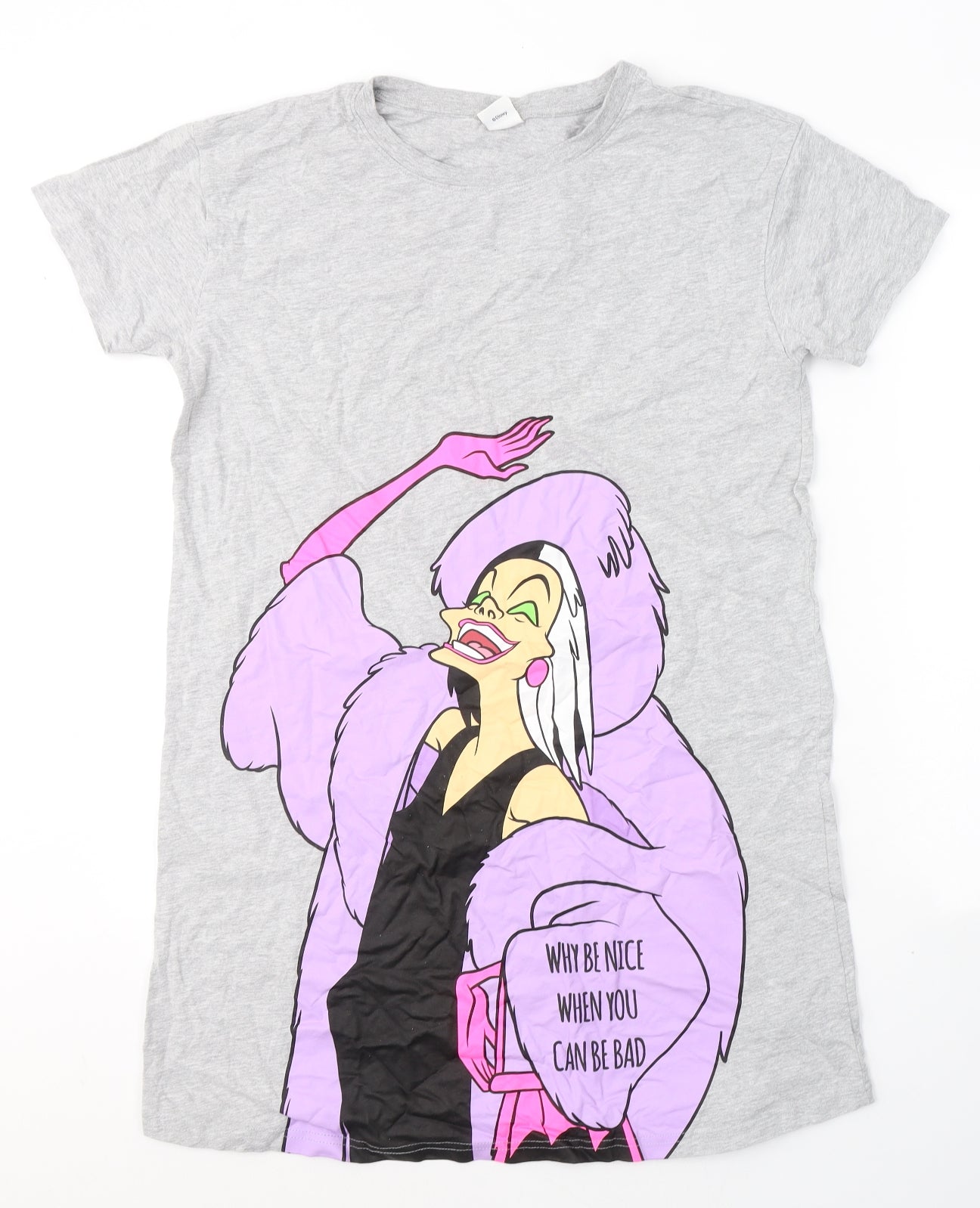 Disney Womens Grey Solid Cotton Top Nightshirt Size 10   - Why be nice,when you can be bad
