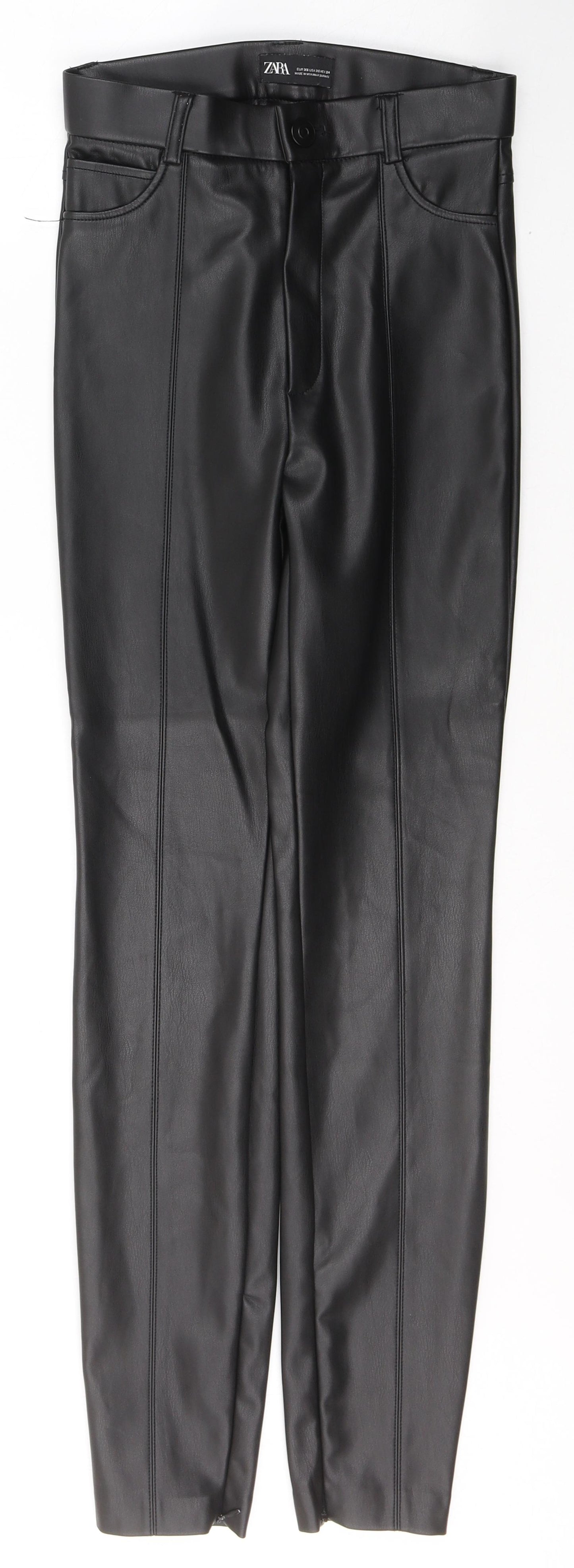 Zara Womens Black  Polyethylene Trousers  Size XS L29 in Regular Button