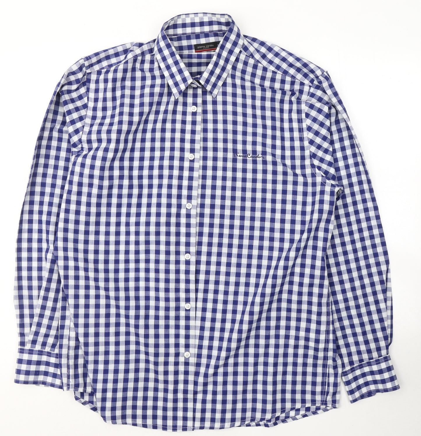 Pierre Cardin Mens Blue Check Cotton  Button-Up Size 2XL Collared Button