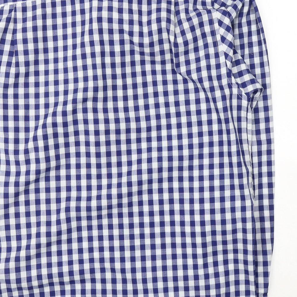 Pierre Cardin Mens Blue Check Cotton  Button-Up Size 2XL Collared Button