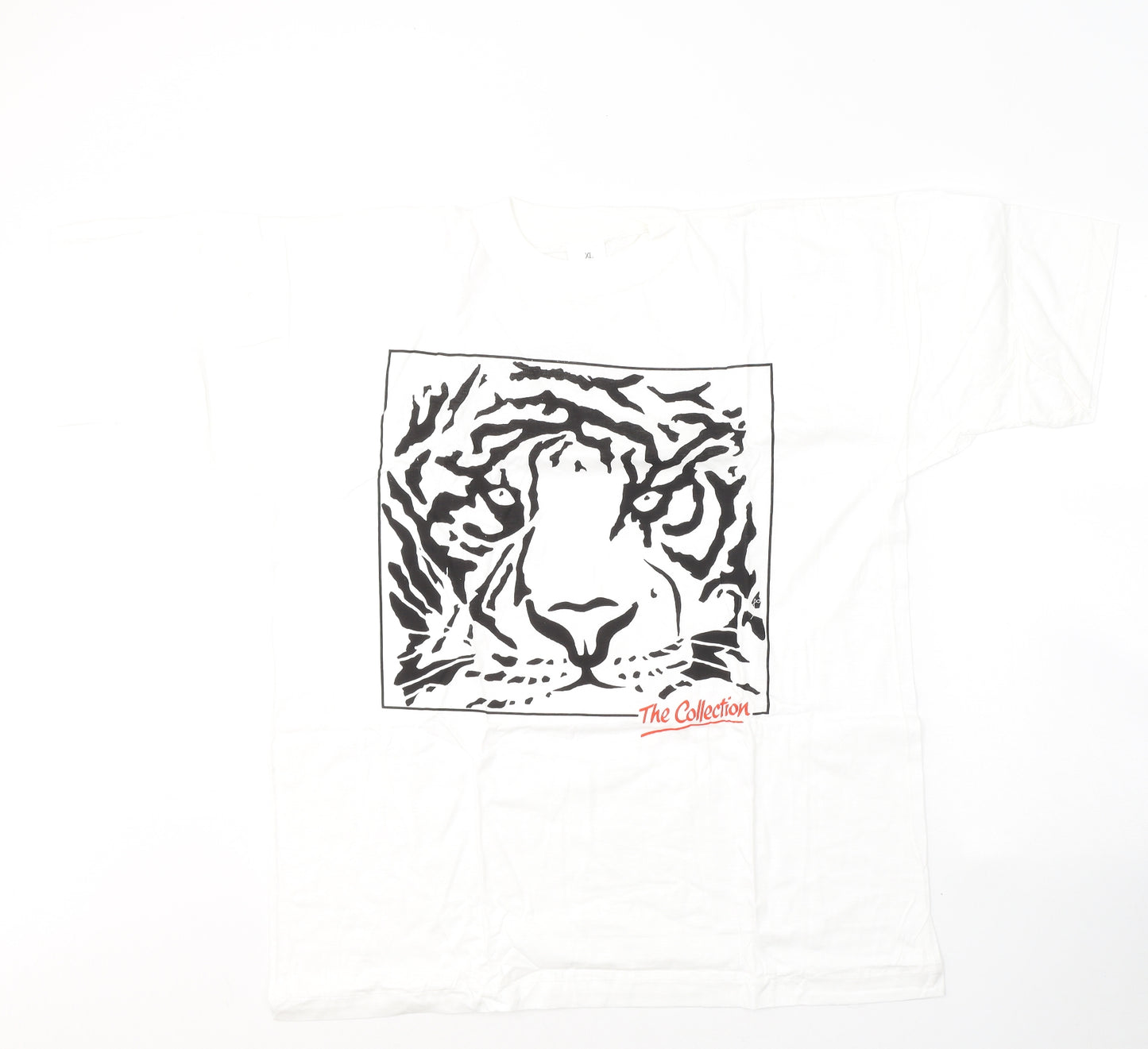 Preworn Mens White  Cotton  T-Shirt Size XL Round Neck  - Tiger