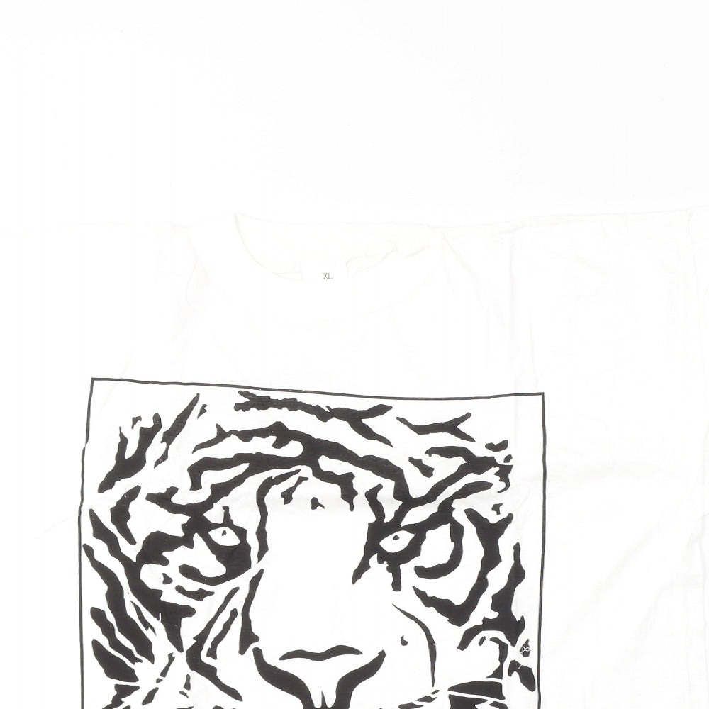 Preworn Mens White  Cotton  T-Shirt Size XL Round Neck  - Tiger