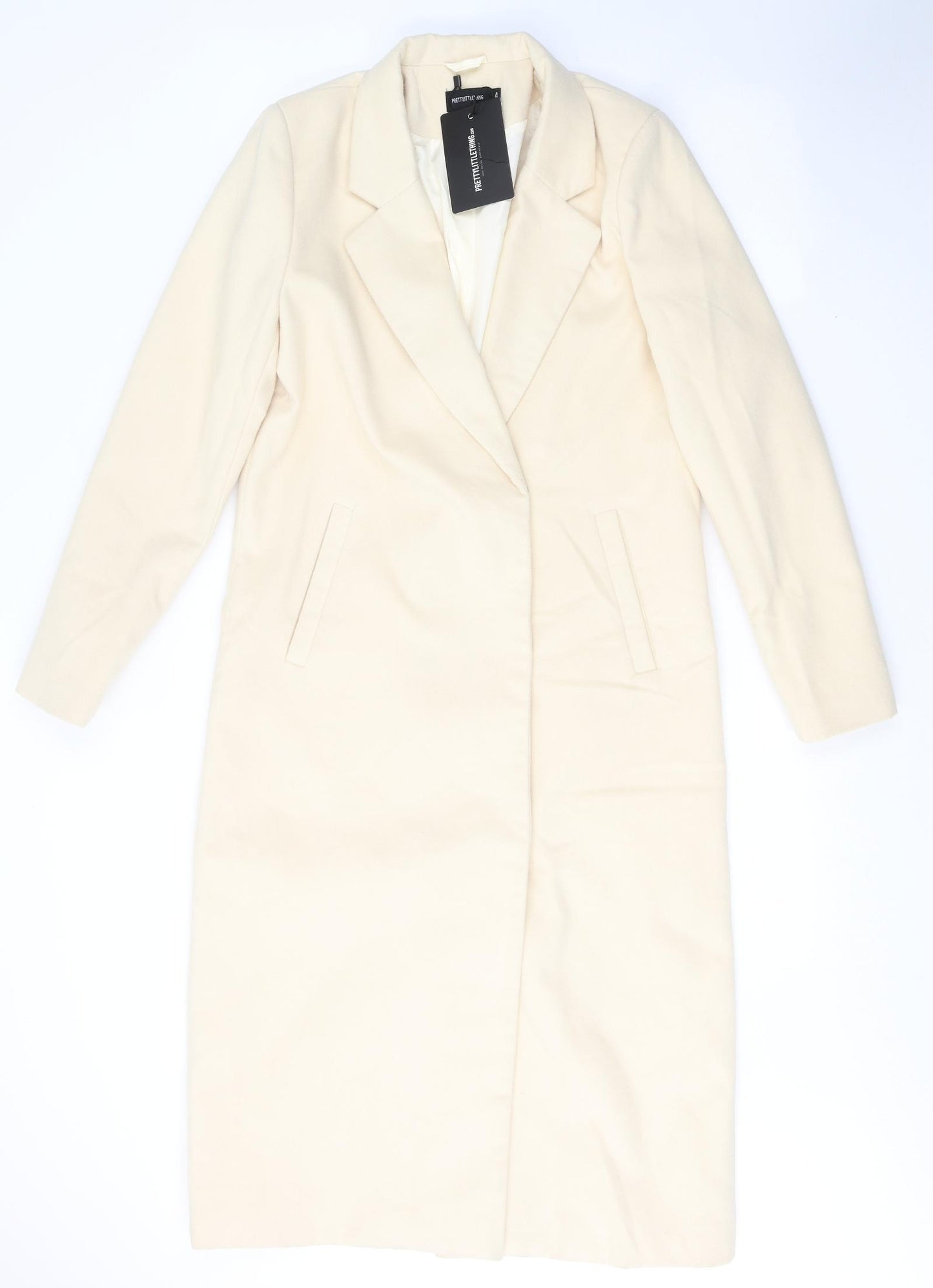 PRETTYLITTLETHING Womens Beige   Pea Coat Coat Size 4  Button