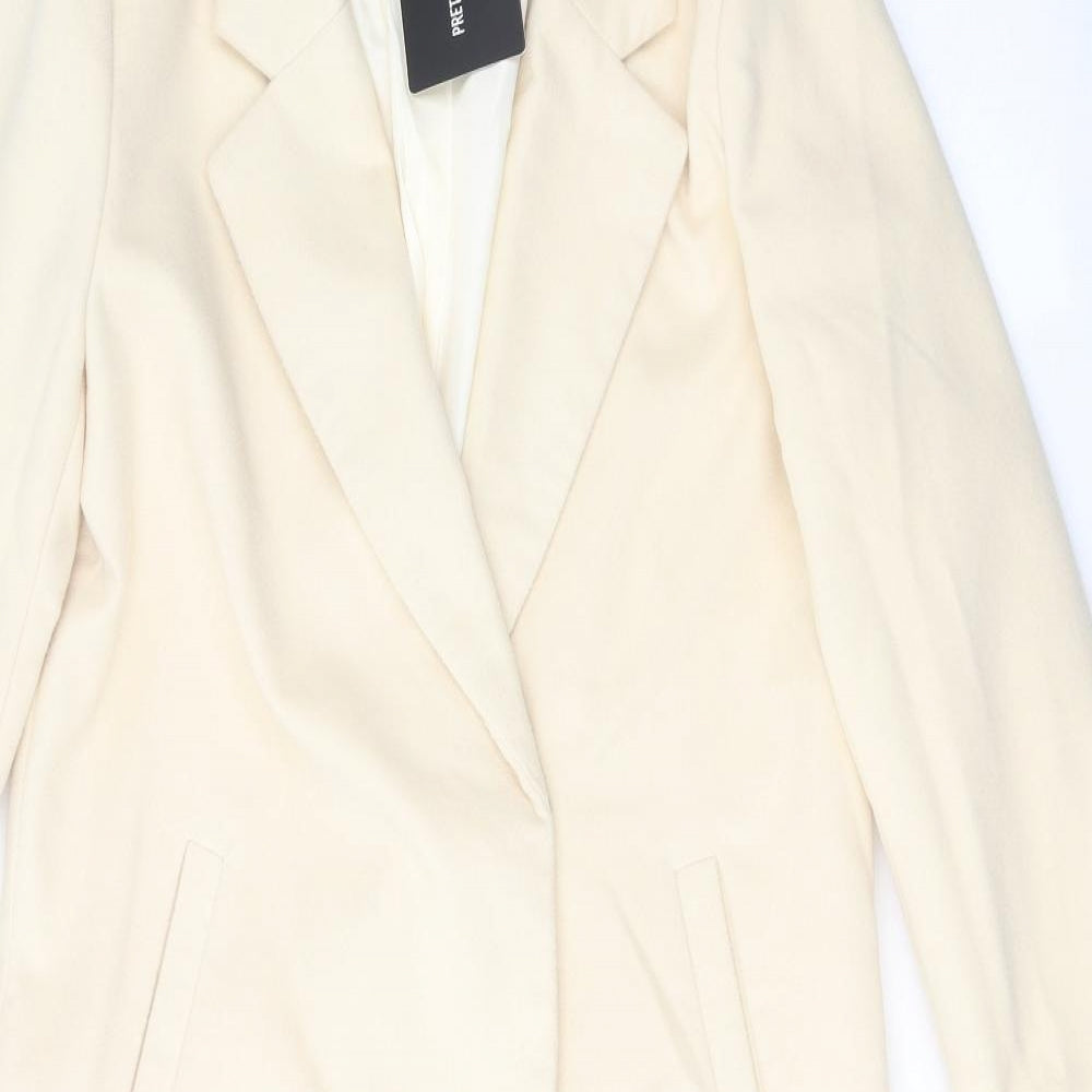 PRETTYLITTLETHING Womens Beige   Pea Coat Coat Size 4  Button