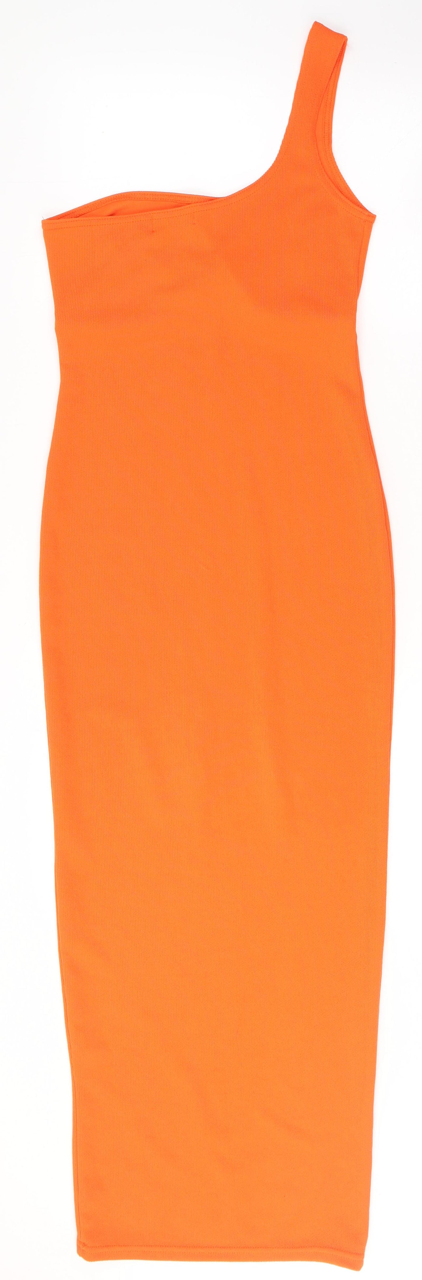 PRETTYLITTLETHING Womens Orange  Polyester A-Line  Size 4  One Shoulder Pullover