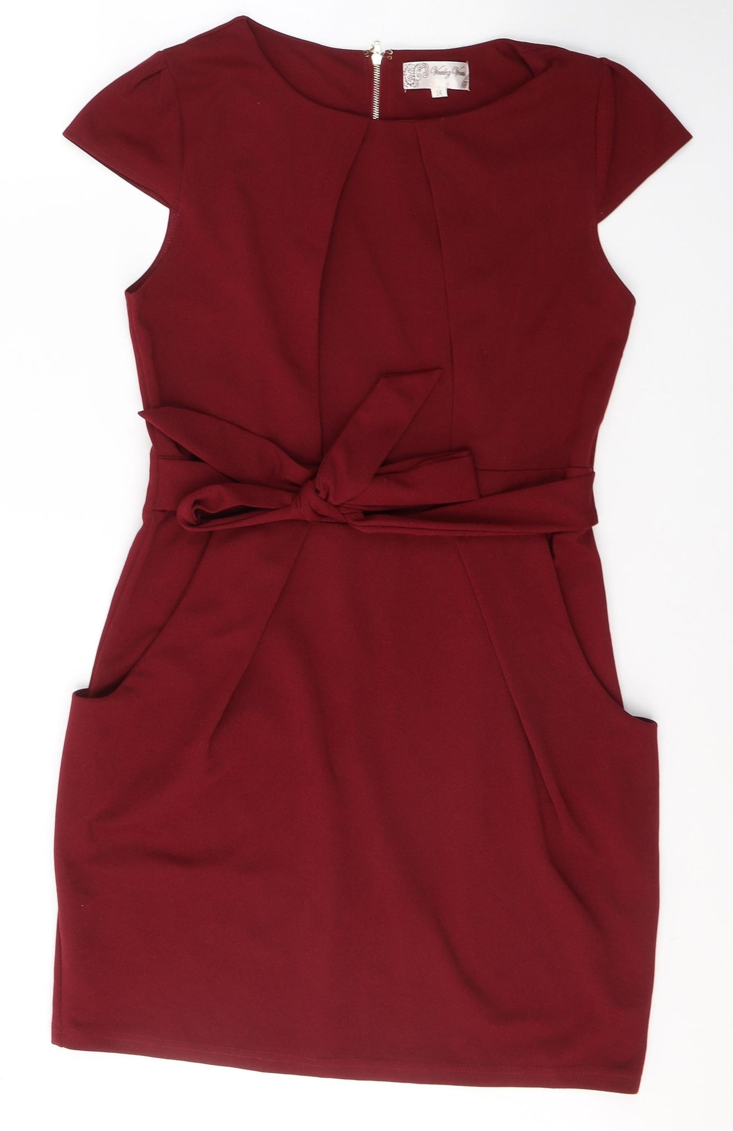 Voulez-Vous Womens Red  Polyester Sheath  Size 14  Round Neck Zip