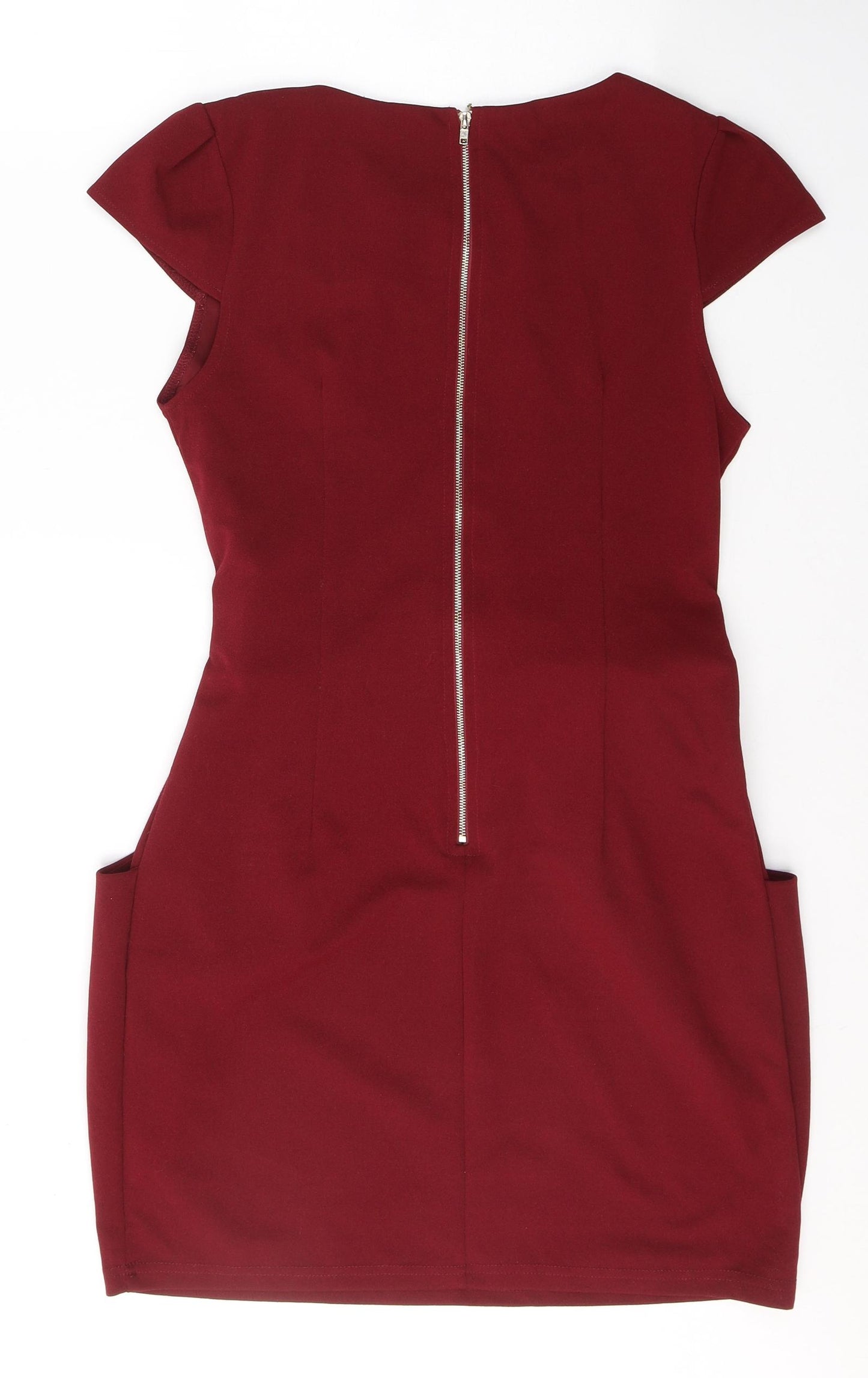 Voulez-Vous Womens Red  Polyester Sheath  Size 14  Round Neck Zip