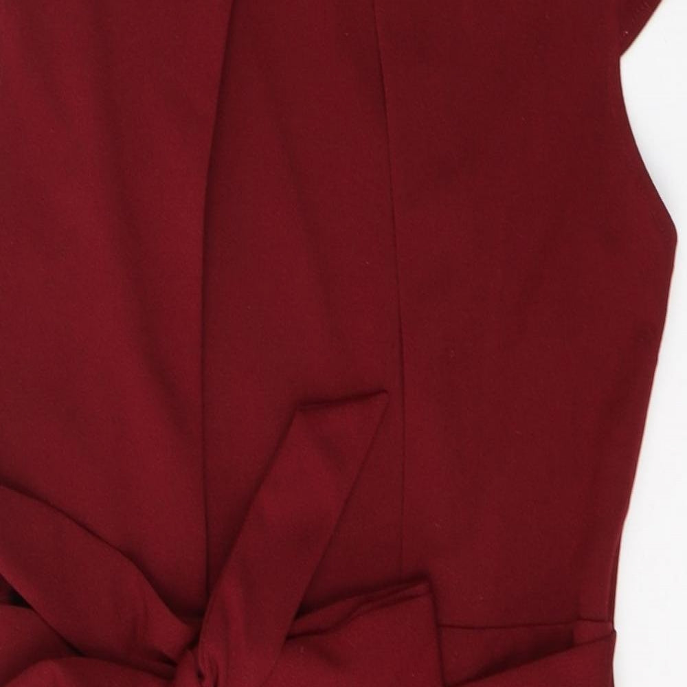 Voulez-Vous Womens Red  Polyester Sheath  Size 14  Round Neck Zip