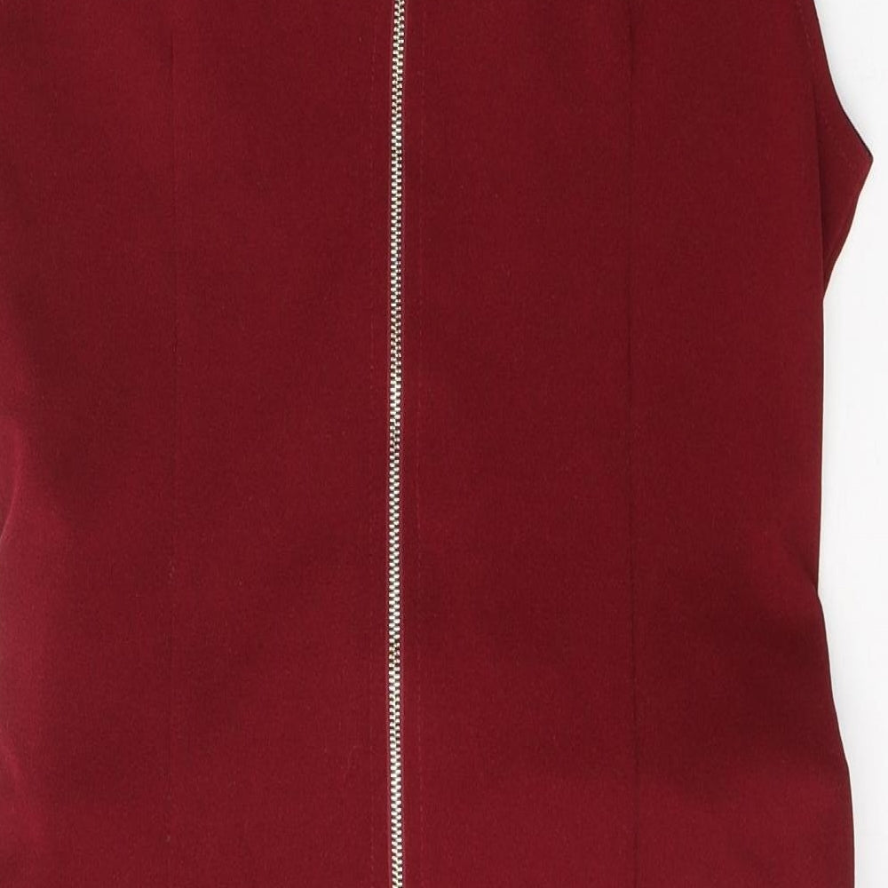 Voulez-Vous Womens Red  Polyester Sheath  Size 14  Round Neck Zip