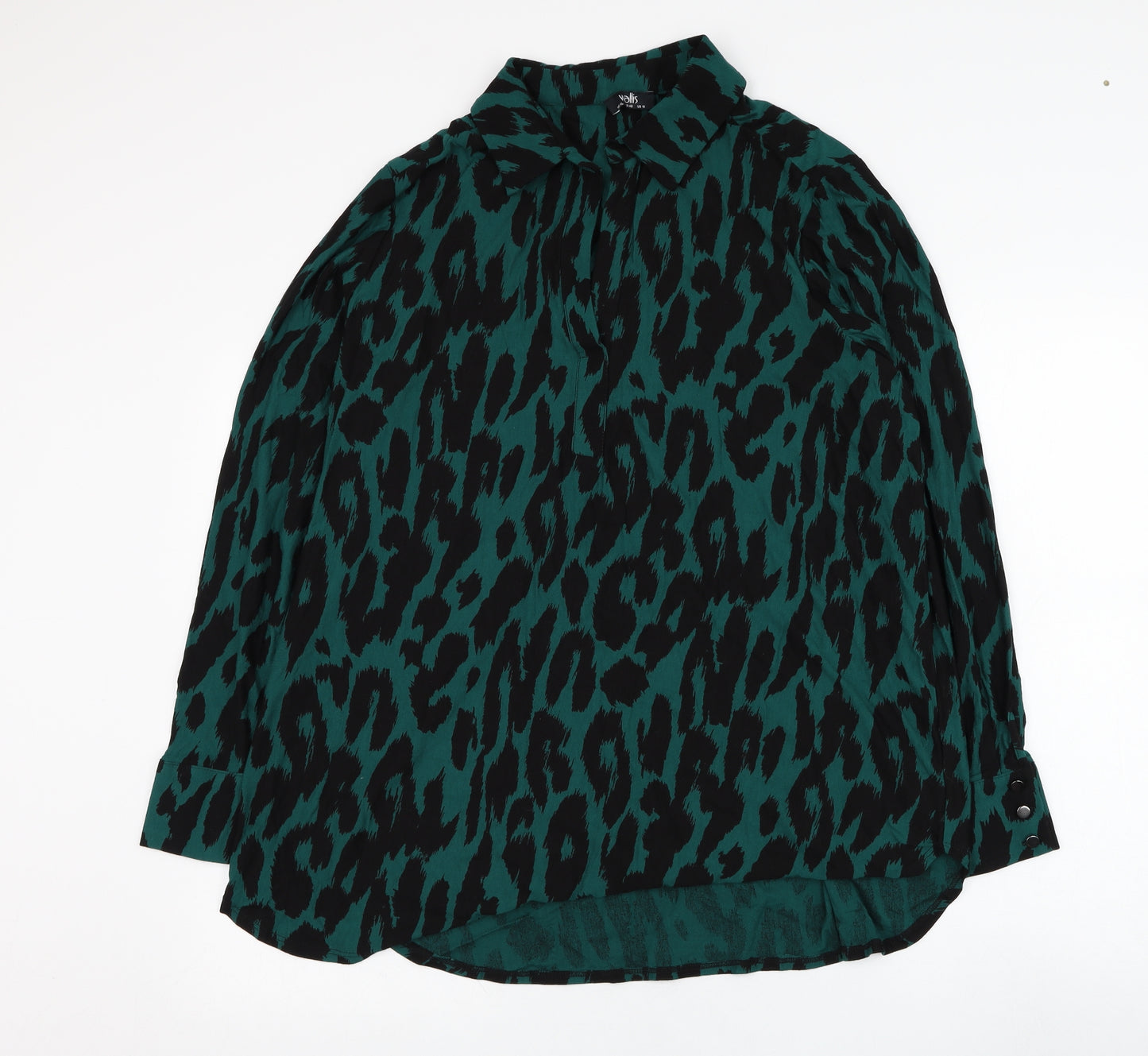 Wallis Womens Green Animal Print Viscose Basic Blouse Size XL Collared