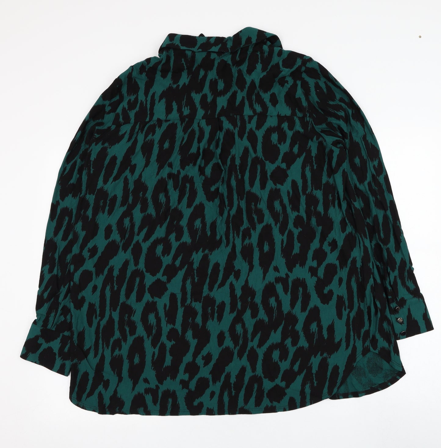 Wallis Womens Green Animal Print Viscose Basic Blouse Size XL Collared