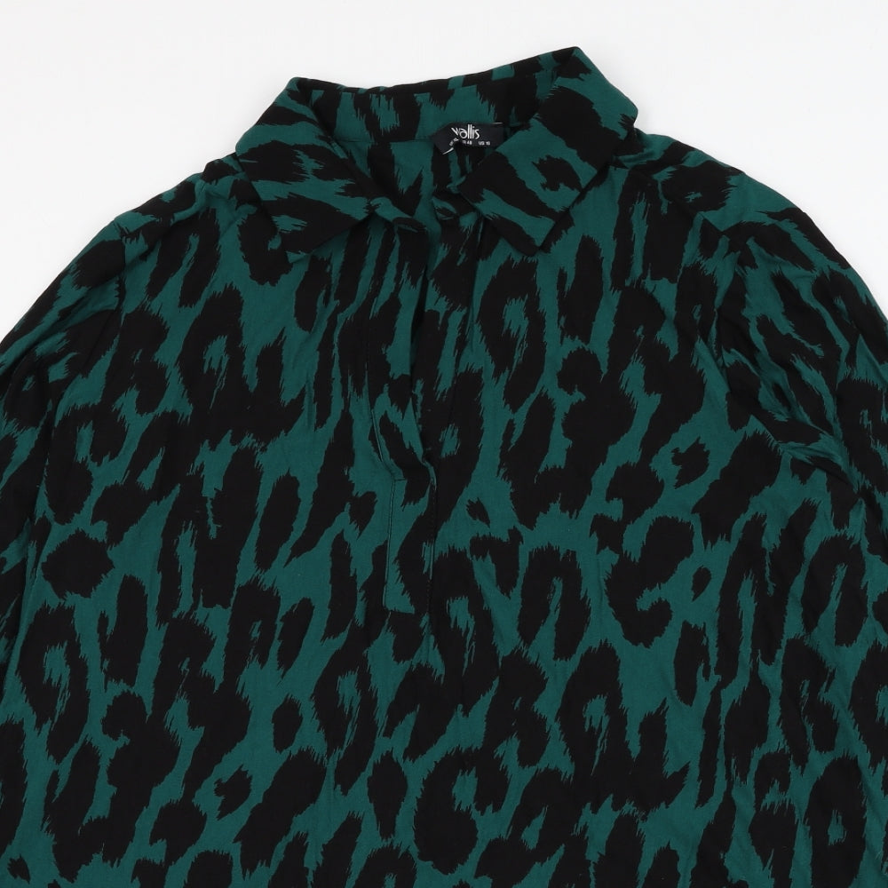 Wallis Womens Green Animal Print Viscose Basic Blouse Size XL Collared