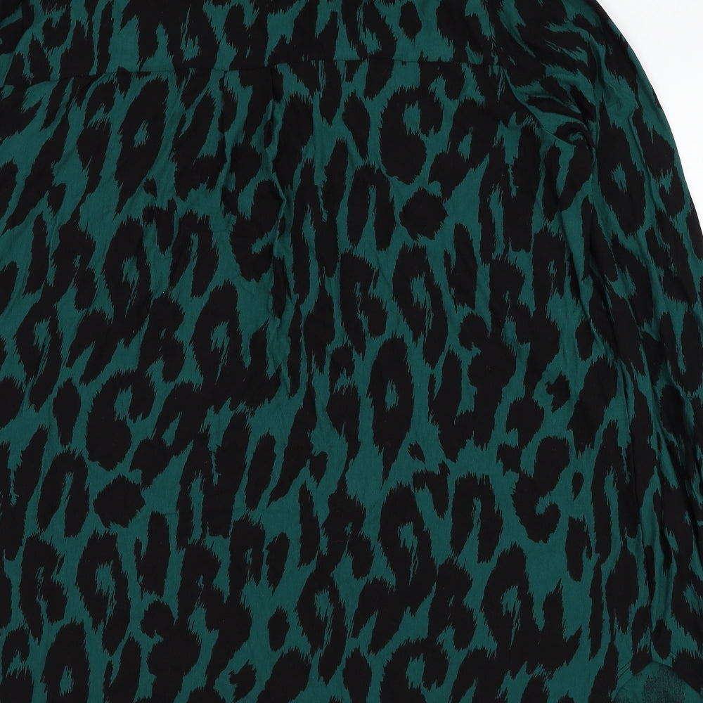Wallis Womens Green Animal Print Viscose Basic Blouse Size XL Collared
