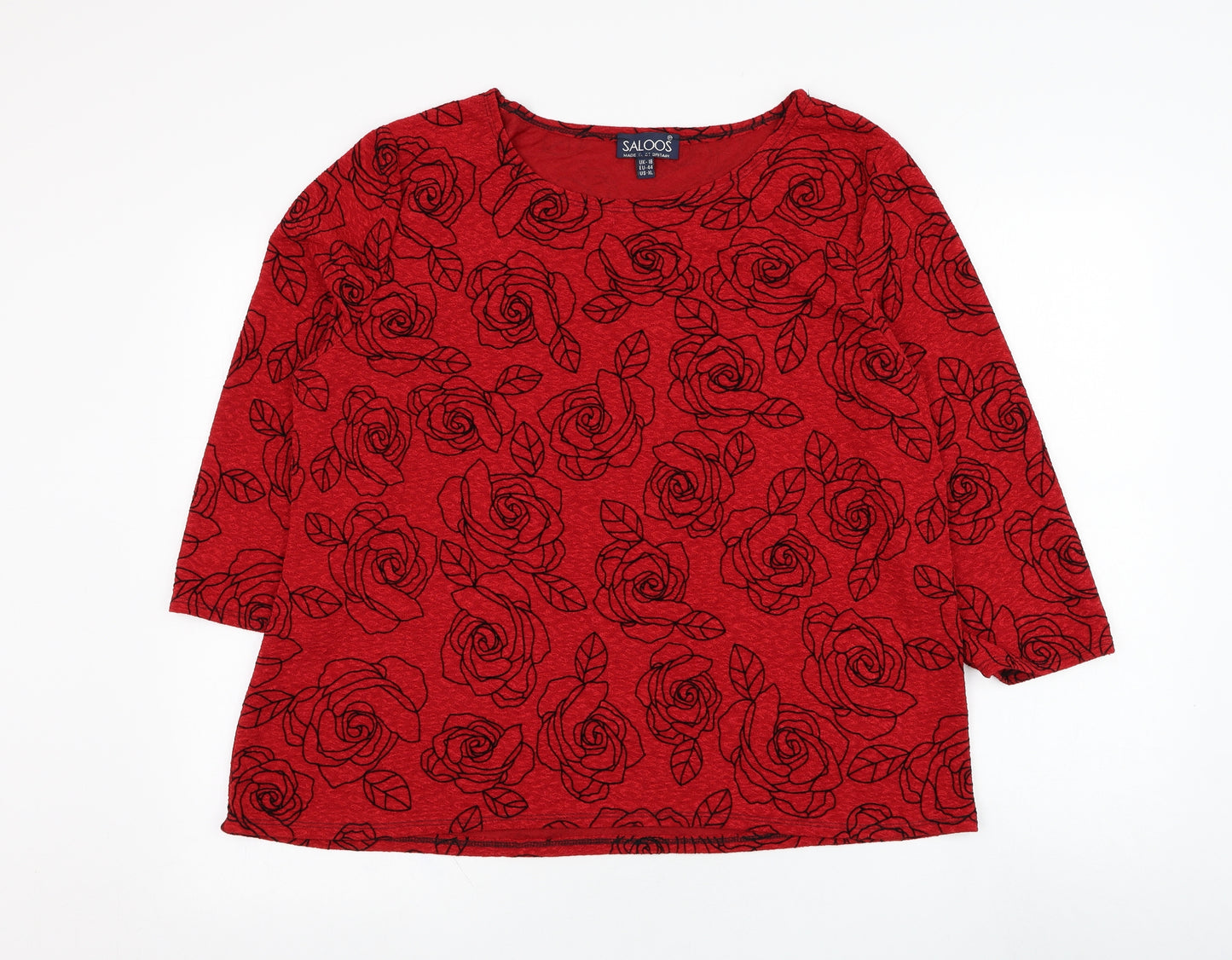 Saloos Womens Red Round Neck Floral Polyester Pullover Jumper Size 18