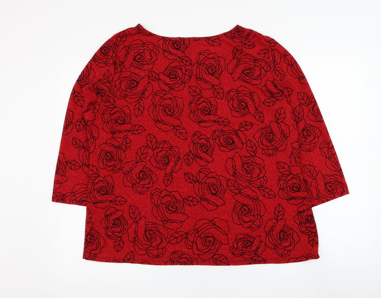 Saloos Womens Red Round Neck Floral Polyester Pullover Jumper Size 18