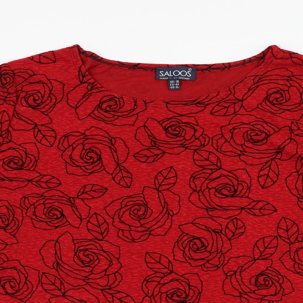 Saloos Womens Red Round Neck Floral Polyester Pullover Jumper Size 18