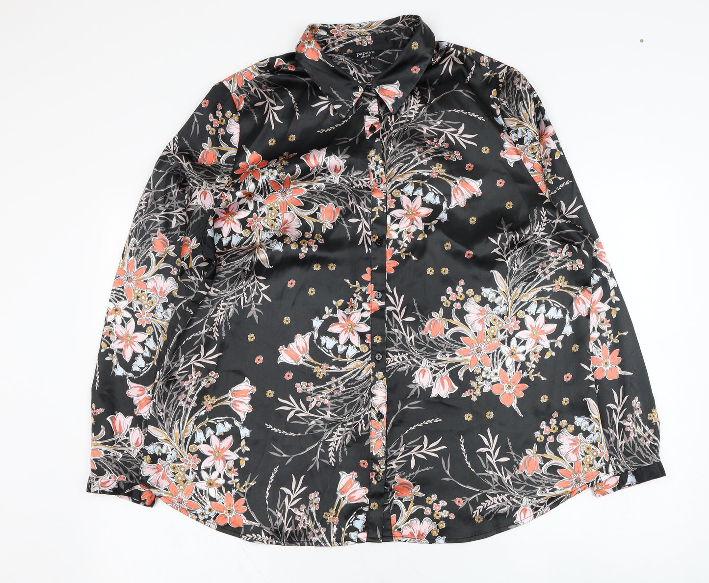 Papaya Womens Black Floral Polyester Basic Button-Up Size 20 Collared