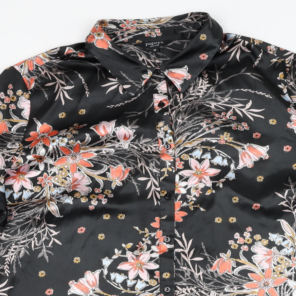Papaya Womens Black Floral Polyester Basic Button-Up Size 20 Collared