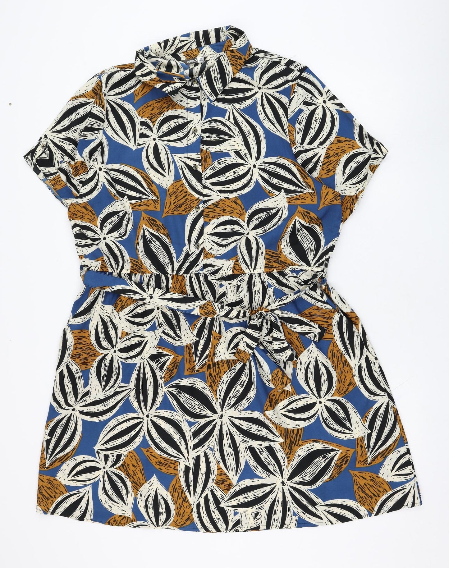 Pep&co Womens Blue Floral Polyester Shirt Dress  Size 18  Collared Button