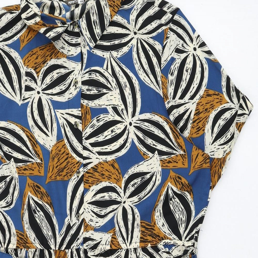 Pep&co Womens Blue Floral Polyester Shirt Dress  Size 18  Collared Button