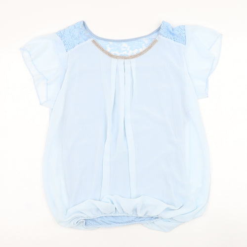 Preworn Womens Blue  Polyester Basic Blouse Size M Round Neck