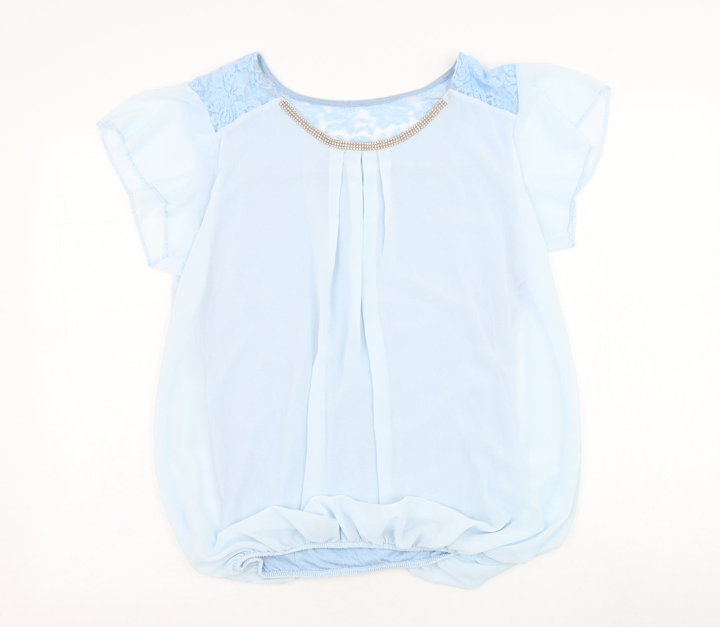 Preworn Womens Blue  Polyester Basic Blouse Size M Round Neck